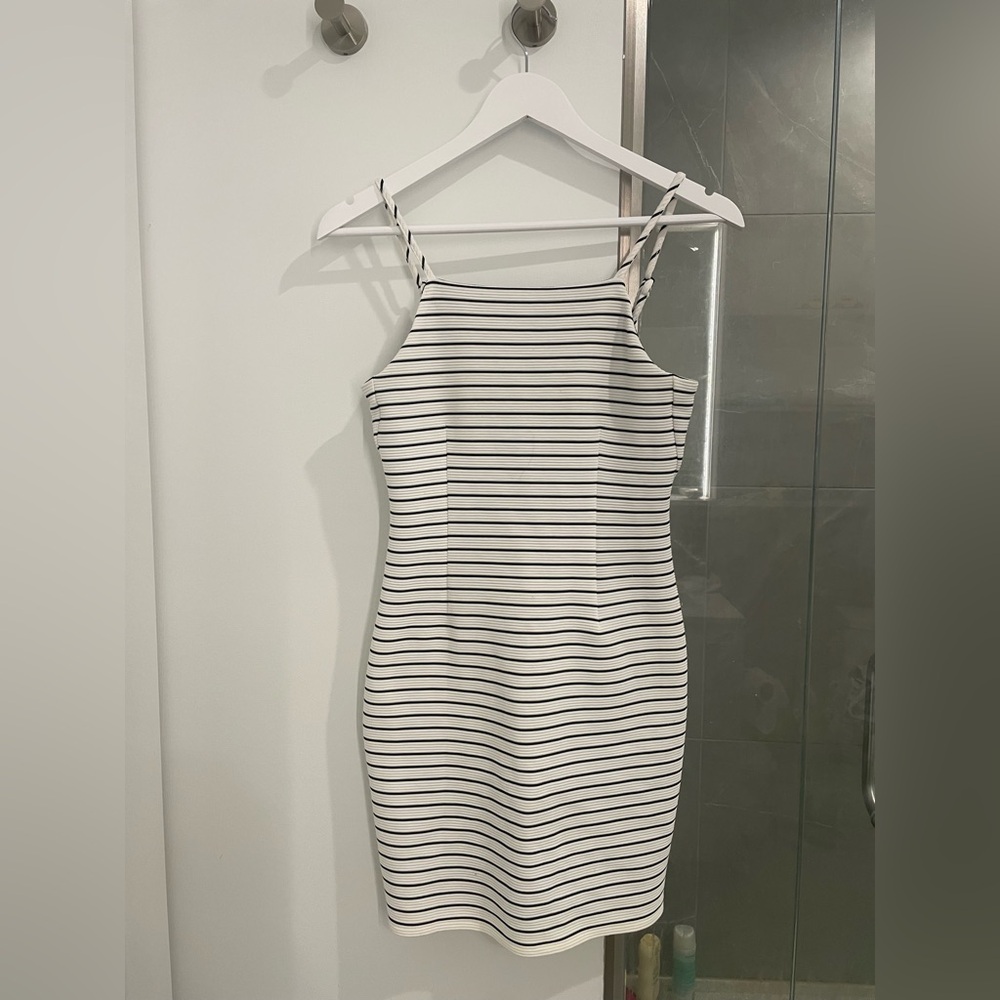 1. State White Dress with Black Stripes Sleeveless XS
